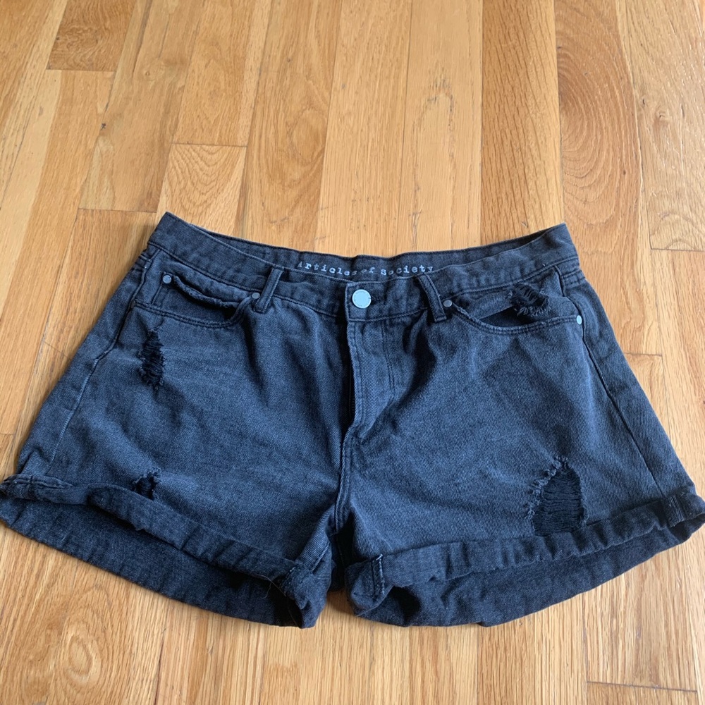articles of society black denim shorts